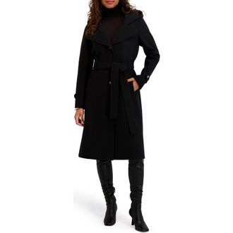 Kensie Belted Plush Trench Coat in Black at Nordstrom Rack, Size X-Large
