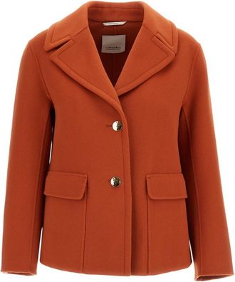 Max Mara Orange Solid Notched Lapel Blazer