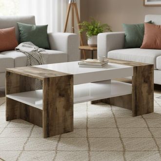 Dmora Mesa De Centro, Made In Italy, Mesa De Sal&oacute;n, 110x60h40 Cm, Blanco Brillante Y Color Arce, Con Embalaje Reforzado - Dmora