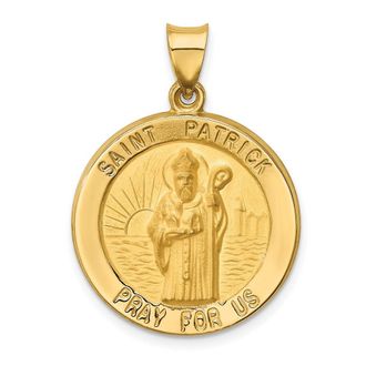 Diamond2Deal 14k Yellow Gold and Satin Hollow Large St Patrick Medal Round Pendant