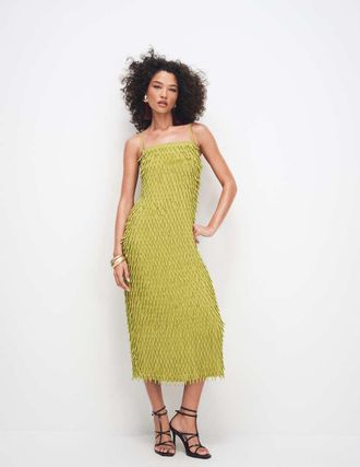 Asos Vestito midi con spalline sottili verde oliva decorato