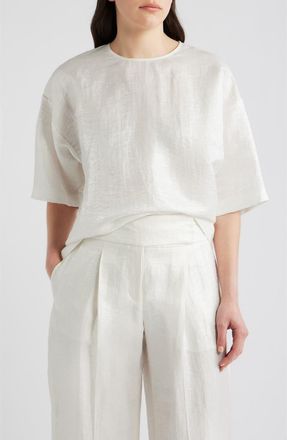 BOSS Bacres Linen Blend Metallic Top in Soft Cream at Nordstrom, Size 12