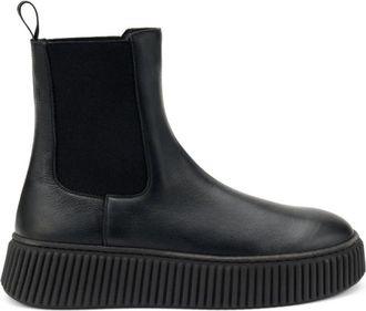 Frau Zwarte leren Beatles laarzen met gegroefde zool - Dames - Chelseaboots - Zwart - 37 EU - Wol - Schoenen