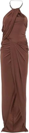 Amen Gowns, female, Brown, Size: 2XS Twisted Halter-Neck Maxi Dress
