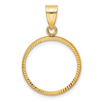 Diamond2Deal 14k Yellow Gold and Diamond-cut 18.0mm Prong Coin Bezel Pendant