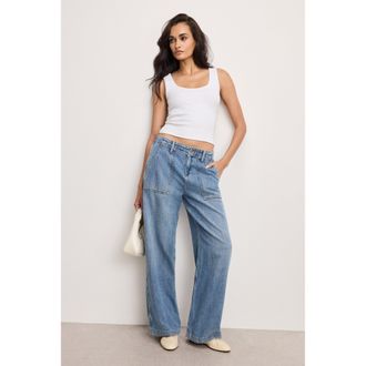 Good American Womens Lite Linen Denim Pants | Indigo, Size 15 Plus | Good American by Khlo&Egrave; Kardashian