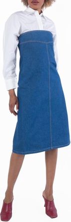 Ferragamo Strapless Cotton Denim Midi Dress, Brand Size 44 ( US Size 10 )