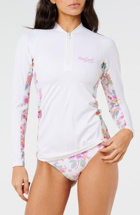 Rip Curl Half Moon Bay Long Sleeve Quarter Zip Rashguard in Bone at Nordstrom, Size Xx-Small