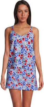 Lands End Tulip Hem Tankini Top in Soft Cloud Blue Poppy Floral at Nordstrom, Size X-Small
