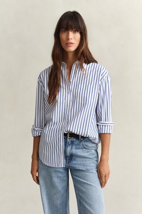 GANT Women Relaxed Fit Classic Striped Poplin Shirt (34) ROYAL BLUE
