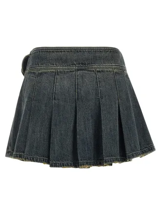 Balenciaga Pleated Denim with Logo Buckle Skirt - Gray