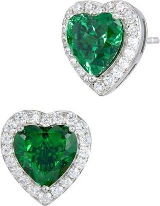 Savvy Cie Jewels Cubic Zirconia Heart Halo Stud Earrings in Emerald Green at Nordstrom Rack