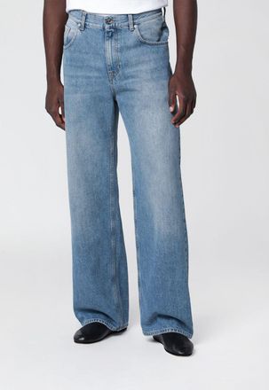 S&eacute;fr Mid-Rise Wide Leg Jeans in Blue Cotton Denim