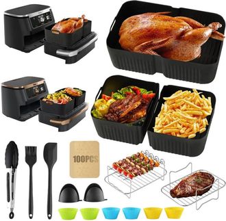 OEM Juego De Accesorios Para Freidora De Aire (20 Piezas), Moldes De Silicona De Gran Tama&ntilde;o Compatibles Con Ninja Foodi Flex 10.4l Af500eu (1 X 10.4l + 2