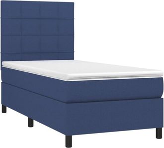 vidaXL Cama Box Spring Colch&oacute;n Y Luces Led Tela Azul 90x200 Cm Vidaxl