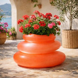 Monacis Lampada luminosa Eden Bright rotonda decorazione con led per esterno Made in Italy -Multicolore / Vaso con foro / Ricarica solare