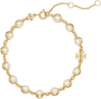 Tory Burch Moondance Faux Pearl Bracelet in Light Brass /Ivory at Nordstrom