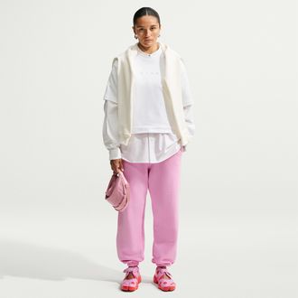 Nike Womens Studio Fleece Lightweight French Terry Oversized High-Rise Cuffed Pants in Pink | IM8511-621