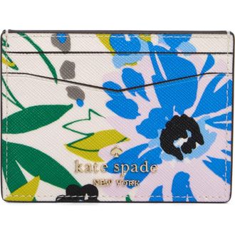 Kate Spade New York staci festival floral leather card case in Cream Multi at Nordstrom Rack
