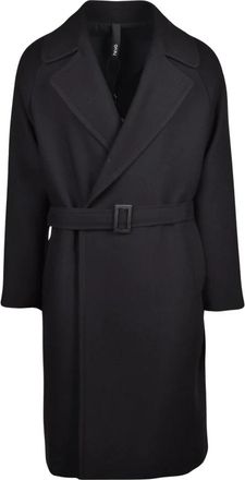 Hev&ograve; Cappotto Lungo Doppiopetto - Heren - Jas met riem - Zwart - M - Polyester - Jassen