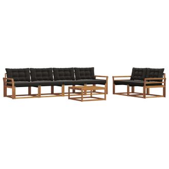 vidaXL Conjunto De Sof&aacute;s De Exterior Con Coj&iacute;n 7 Pcs Natural Y Negro Vidaxl