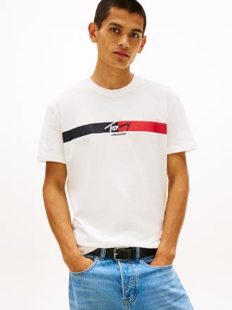 Tommy Jeans T-Shirt TOMMY JEANS TJM REG SIGNATURE STRIPE, Herren, Gr. 3XL, ecru, Single Jersey, Obermaterial: 100% Baumwolle, unifarben, regular fit normal, Rundh