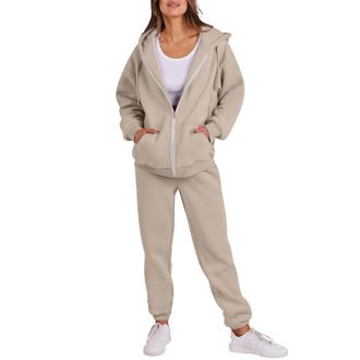 Generic Tracksuit Womens Full Set 2 Piece Outfits Full Zip Long Sleeve Hoodies Jackets with Pockets and Cuff Sweatpants Contrast Color Fall Winter Co Ord Sets