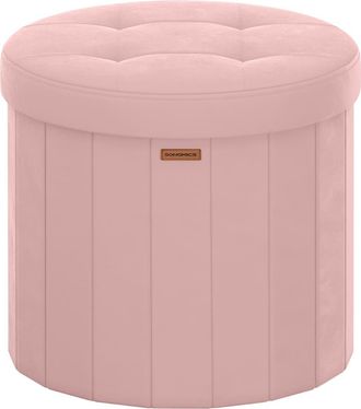 Songmics Puf redondo plegable de terciopelo con tapa extra&iacute;ble color rosa