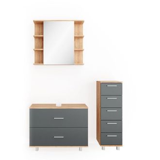Vicco Conjunto De Muebles De Ba&ntilde;o Ilias, Antracita/roble Dorado, 3 Piezas
