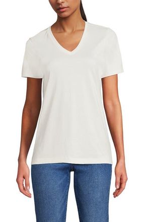 Lands End Relaxed Supima Cotton V-Neck T-Shirt in Ivory at Nordstrom, Size X-Small P