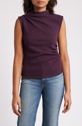 Wit & Wisdom Asymmetric Ruched Sleeveless Mock Neck Knit Top in Heather Concord Grape at Nordstrom, Size X-Small