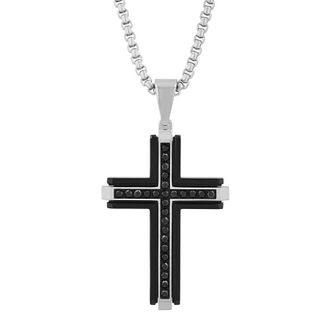 Robert Alton 1CT Black Diamond Stainless Steel with Black & White Finish Cross Pendant