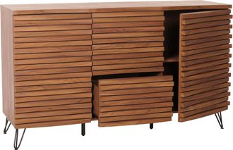 Hhg Hhg - Aparador 432, Armario Cajonera Alto, Dise&ntilde;o 3d Compartimentos De Almacenaje, Mdf Metal 85x142x44cm, Aspecto Nogal