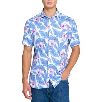 ConStruct Floral Leaf Performance Knit Polo in White/Blue at Nordstrom Rack, Size Xx-Large