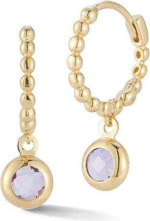 Ember Fine Jewelry 14K Amethyst Charm Drop Huggie Hoop Earrings in Gold at Nordstrom Rack
