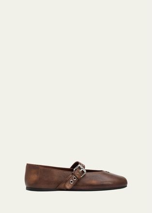 Miu Miu Nappa Leather Mary Jane Buckle Ballerina Flats
