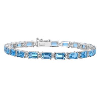 Diamond2Deal 925 Sterling Silver Swiss Blue Topaz and Diamond Accent Tennis Bracelet 7.25