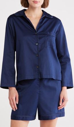 Natori Embroidered Cotton Sateen Pajamas in Midnight Navy at Nordstrom, Size X-Small