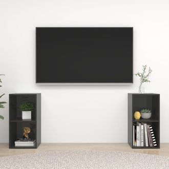vidaXL Vidaxl - Muebles De Sal&oacute;n De Pared 2 Pzas Madera Ingenier&iacute;a Gris Brillo