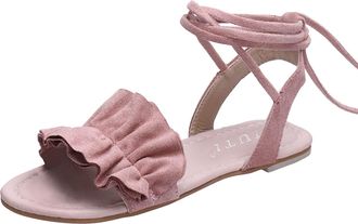 Generic Women Flat Sandals Solid Color Strappy Crossover Sandals Lace Up Dance Sandal Fashion Scalloped Trim Sandal Casual Open Toe Shoes Elegant Dressy Shoes