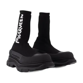 Alexander McQueen Logo-Embroidered Knit Sock Boot - Black