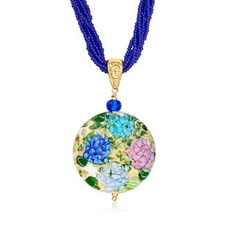 Ross-Simons Italian Multicolored Murano Glass Hydrangea Pendant Multi-Strand Necklace in 18kt Gold Over Sterling