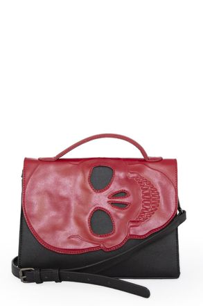 Banned Tenebris Gothic Skull Shoulder Bag with Adjustable Strap, Black and Red, PU Leather, 28 x 20 x 6.5cm (Red)
