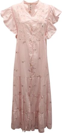 Tensione In Katoenen jurk met pailletten - Dames - Maxi kleedjes - Roze - S - Katoen - Kleedjes