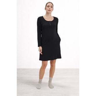Nom Maternity Heart On My Sleeve Maternity & Nursing Nightgown in Black at Nordstrom, Size X-Large