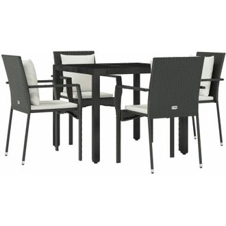 vidaXL Set De Muebles Jard&iacute;n 5 Pzas Con Cojines Rat&aacute;n Sint&eacute;tico Negro Vidaxl