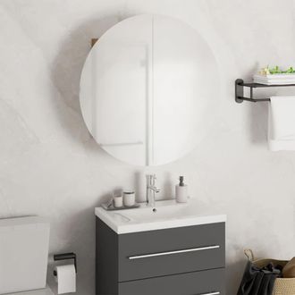 vidaXL Armario De Ba&ntilde;o Con Espejo Redondo Y Led Roble 47x47x17,5 Cm Vidaxl