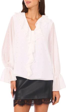 Vince Camuto Ruffle Clip Dot Chiffon Top in New Ivory at Nordstrom, Size X-Small