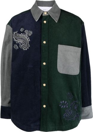 Thom Browne patchwork shirt jacket - men - Polyester/Cotton/Cotton - 0 - Blue