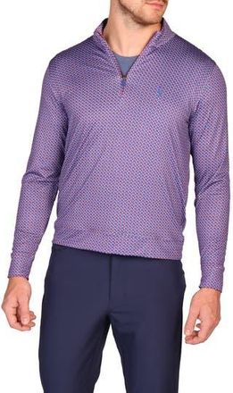 Tailorbyrd Football Print Quarter Zip Long Sleeve Performance Polo in Burgundy/Blue at Nordstrom Rack, Size Xx-Large